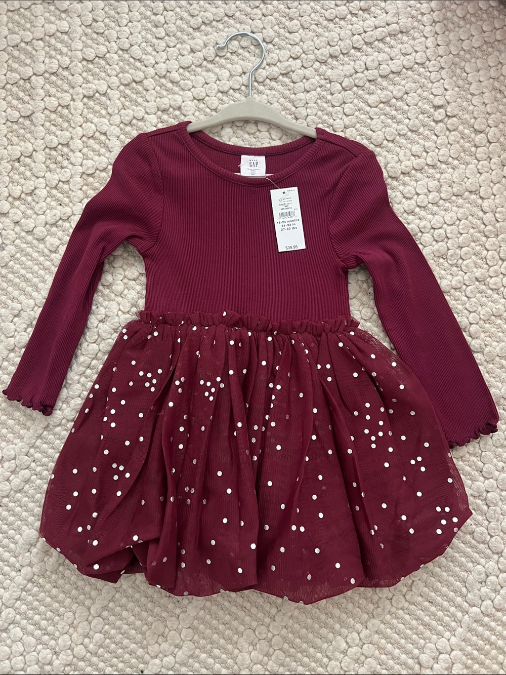 GAP Baby Burgundy Long-Sleeve Sparkle Tulle Skirt Dress
